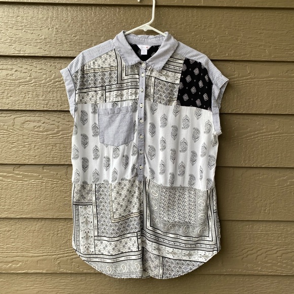 Intro Short Sleeve Blouse With Button & Collar, M - Picture 1 of 13